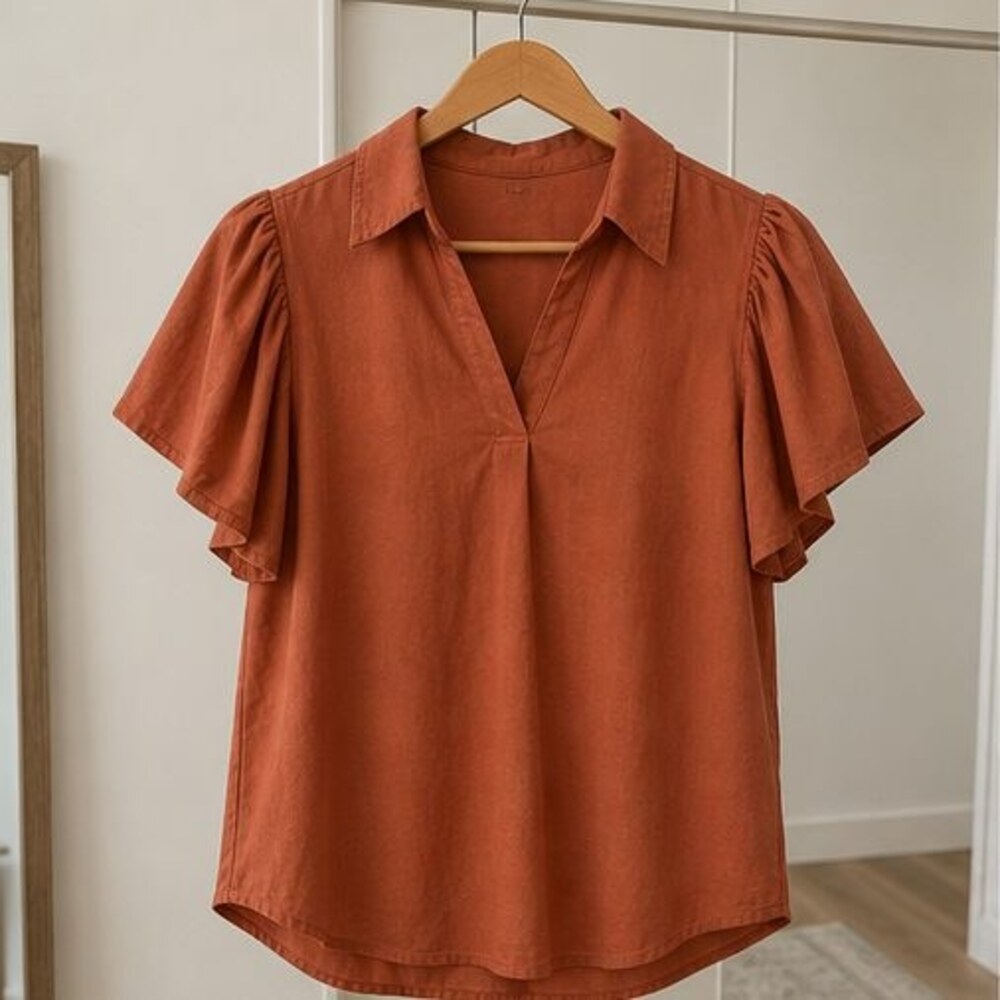 Rust Ruffle Blouse